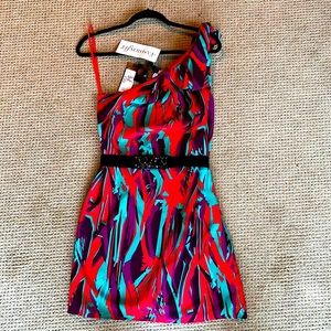 BCBG Multi Color one shoulder dress.